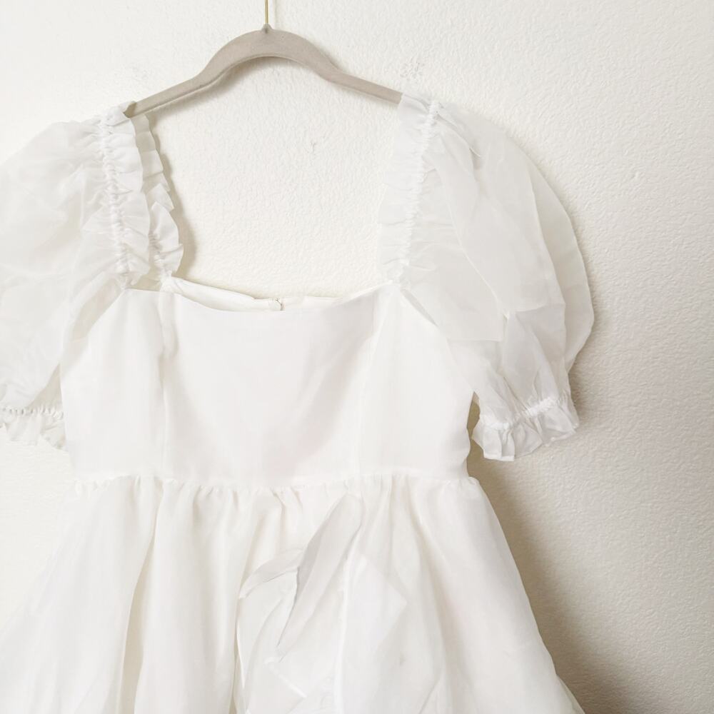 [Selkie] Ivory The Martini Dress Mini Ruffle Puff Sleeve Square Neck NWT Size XL - Picture 9 of 12